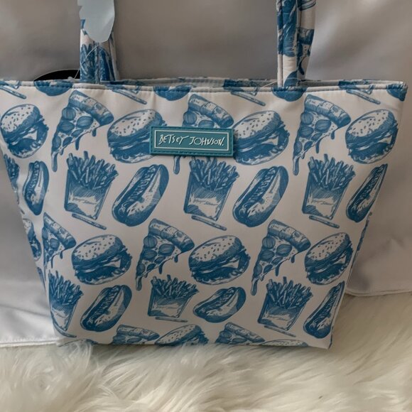 BETSEY JOHNSON Junk Fast Food Insulated Satchel Lunch Tote in Blue/White - Picture 3 of 6